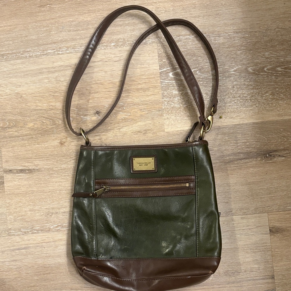 Green and Brown Tignanello Leather Bag